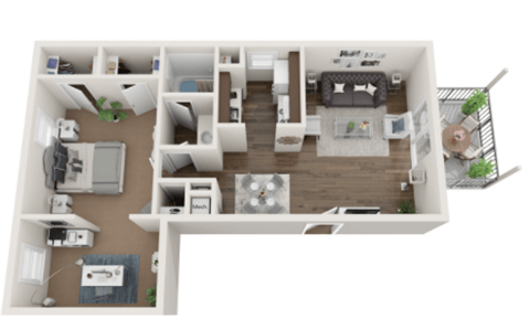 Floor plan for 1 bed, 1 bath, 731 sqft